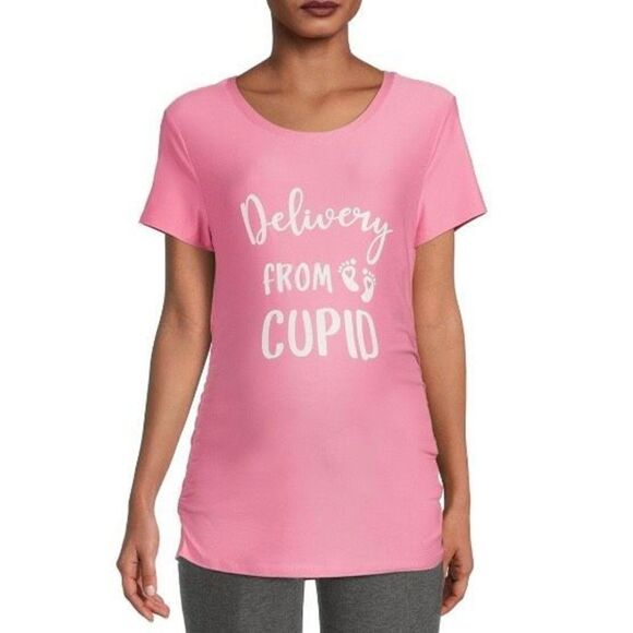 NWT Time and True S Pink Maternity Graphic Super Stretch Delivery from Cupid Top - Picture 1 of 12